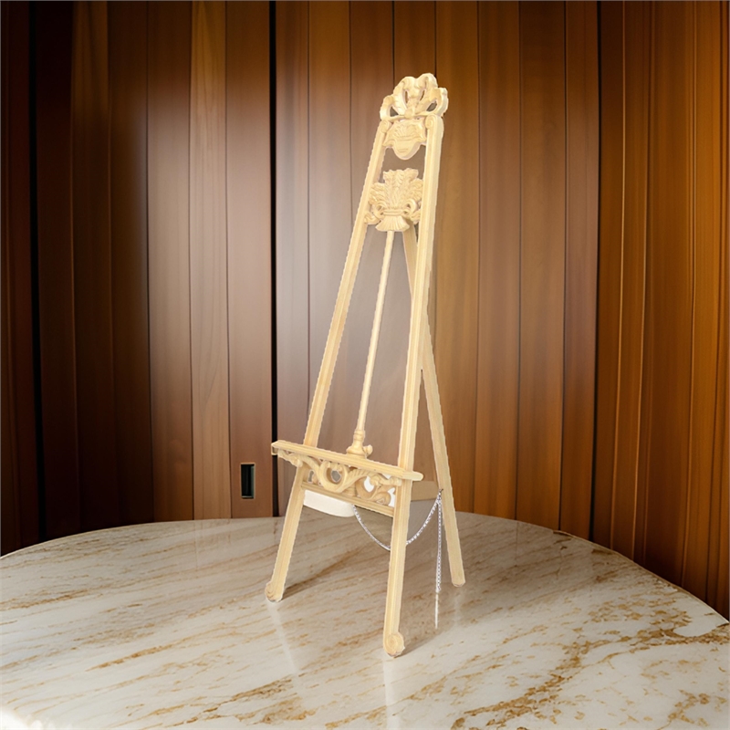 Pemberly Row Wood 3-Legged Easel with Scrollwork Details in Antique White