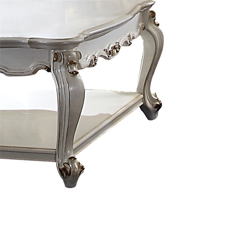 Pemberly Row Scalloped Top Coffee Table with Queen Anne Legs in White