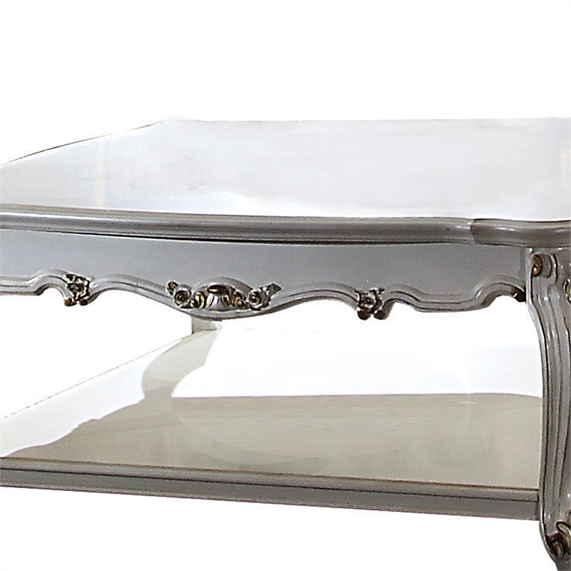 Pemberly Row Scalloped Top Coffee Table with Queen Anne Legs in White