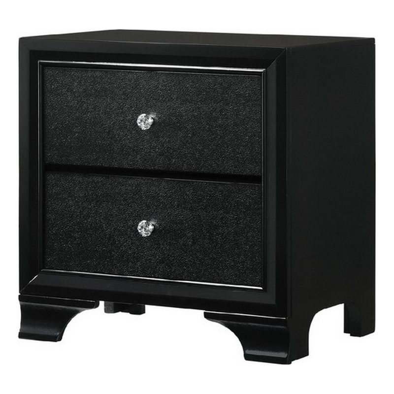 Pemberly Row 2 Drawer Nightstand with Textured and Crystal Pulls in Black
