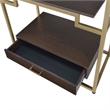 Pemberly Row Wood Bookshelf with 3 Shelves and Drawer in Brown and Gold