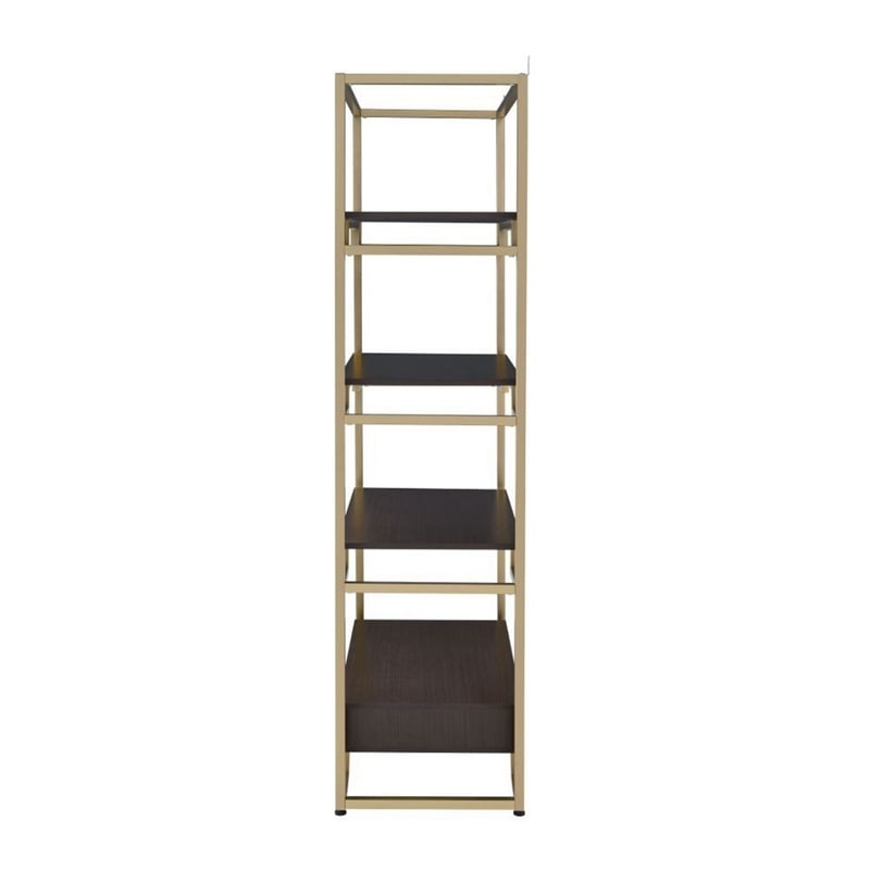 Pemberly Row Wood Bookshelf with 3 Shelves and Drawer in Brown and Gold