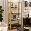 Pemberly Row Wood Bookshelf with 3 Shelves and Drawer in Brown and Gold
