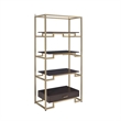 Pemberly Row Wood Bookshelf with 3 Shelves and Drawer in Brown and Gold