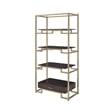 Pemberly Row Wood Bookshelf with 3 Shelves and Drawer in Brown and Gold
