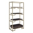 Pemberly Row Wood Bookshelf with 3 Shelves and Drawer in Brown and Gold