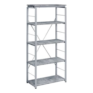 Pemberly Row Bookshelf with 4 Shelves and X Shape Frame in Silver and Gray