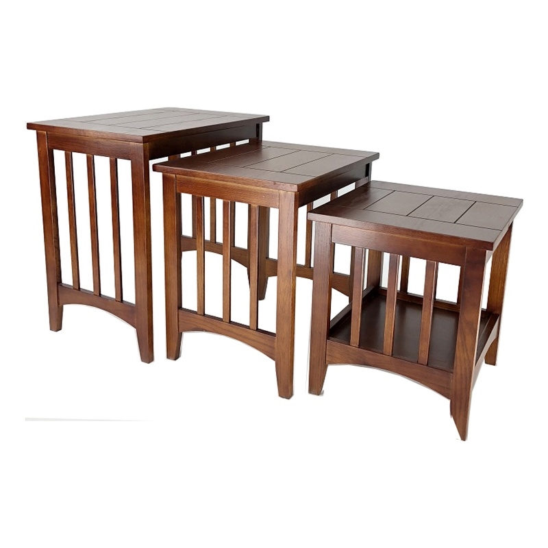 Pemberly Row 3 Piece Oak Nesting Set with Plank Top and Sides in Brown