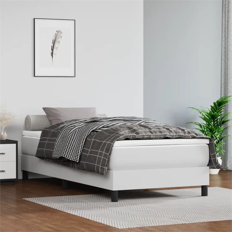 Pemberly Row Twin Faux Leather Bed Frame with Support 264.6 lbs in White