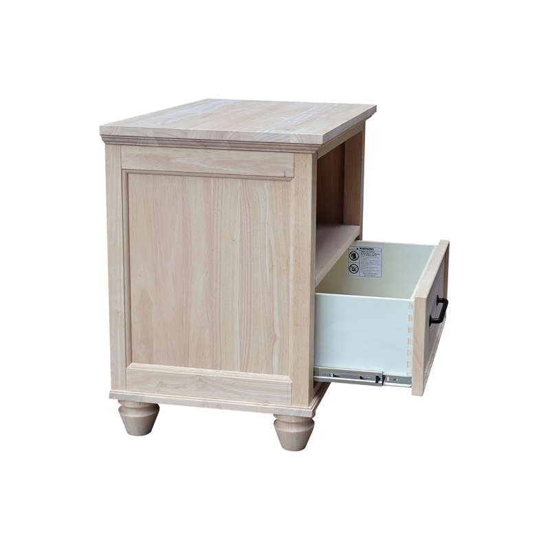 Pemberly Row Solid Parawood 1-Drawer Unfinished Nightstand with Open Shelf