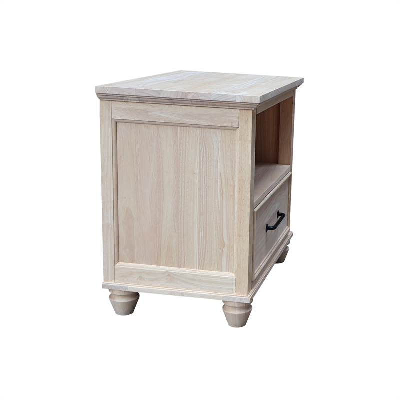 Pemberly Row Solid Parawood 1-Drawer Unfinished Nightstand with Open Shelf