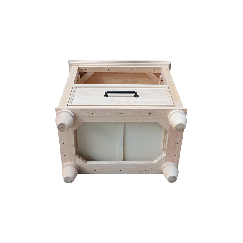 Pemberly Row Solid Parawood 1-Drawer Unfinished Nightstand with Open Shelf