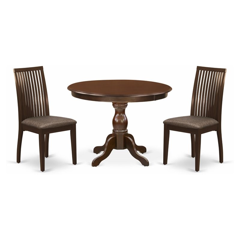 Pemberly Row 3-Piece Mahogany Dining Set with Round Table and 2 Chairs
