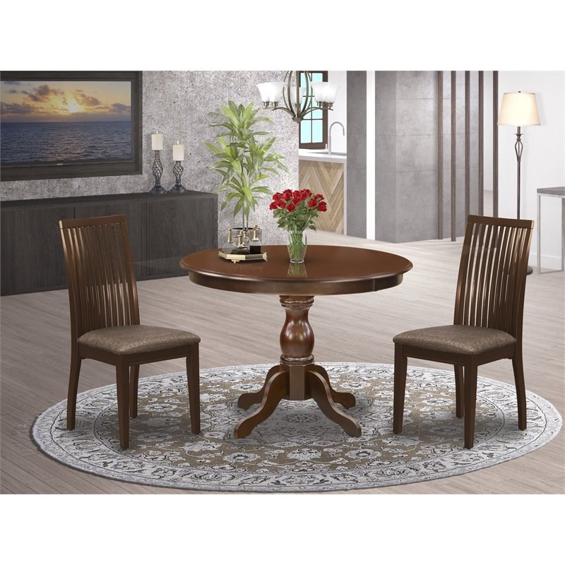 Pemberly Row 3-Piece Mahogany Dining Set with Round Table and 2 Chairs