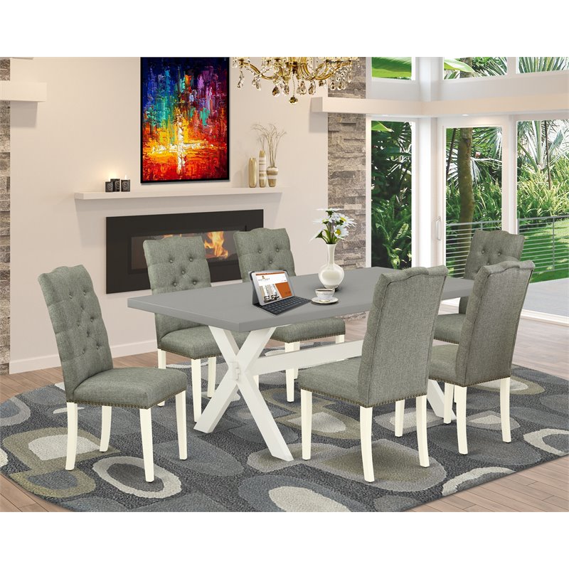 Pemberly Row 7-Piece Asian Hardwood Kitchen Dining Set with Smoke Chairs