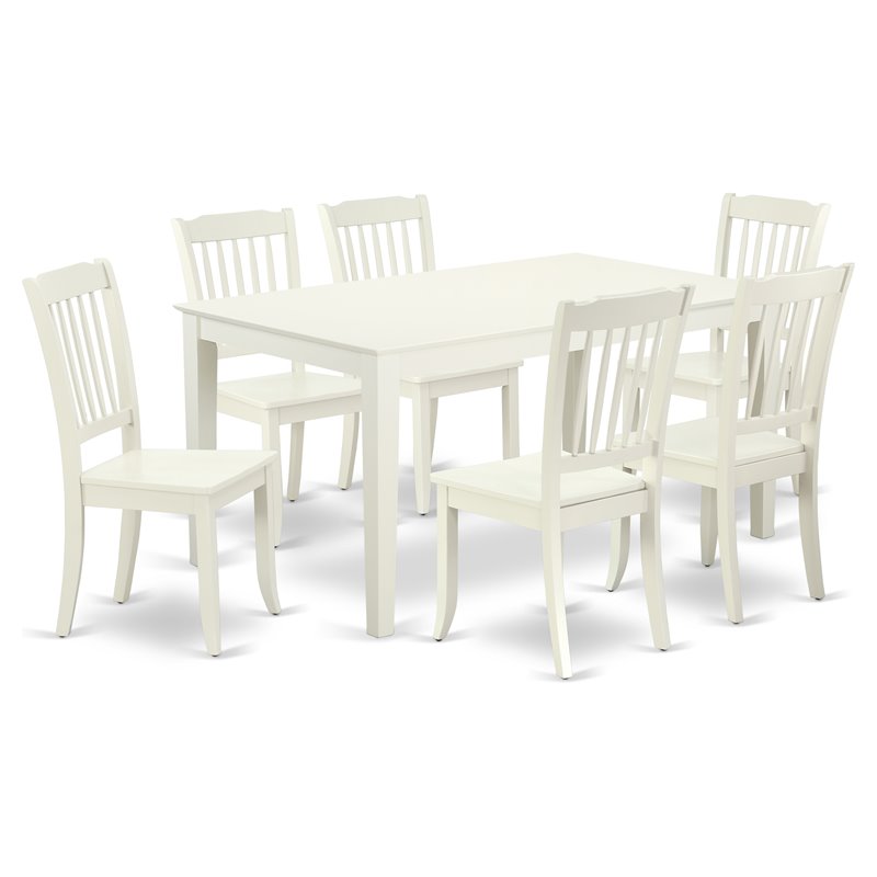 Pemberly Row 7-Piece Linen White Dining Table Set with Slatted Chairs