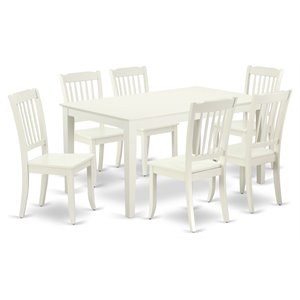 Pemberly Row 7-Piece Linen White Dining Table Set with Slatted Chairs