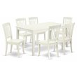 Pemberly Row 7-Piece Linen White Dining Table Set with Slatted Chairs