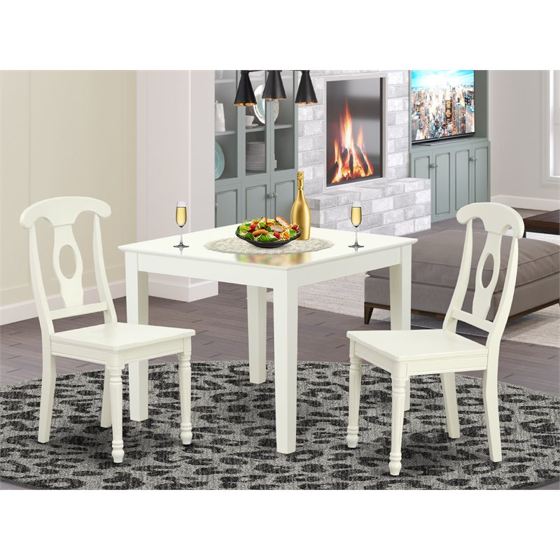 Pemberly Row 3-Piece Wood Table and Chairs Set in Linen White