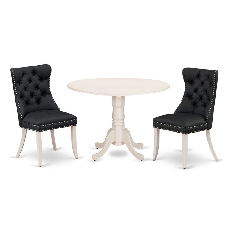 Pemberly Row 3-Piece Drop Leaf Dining Set in Linen White and Dark Gray