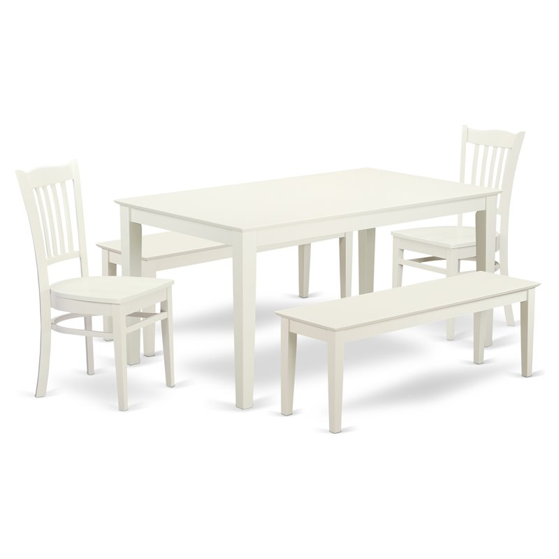 Pemberly Row 5-Piece Wood Dining Set with 2 Benches in Linen White