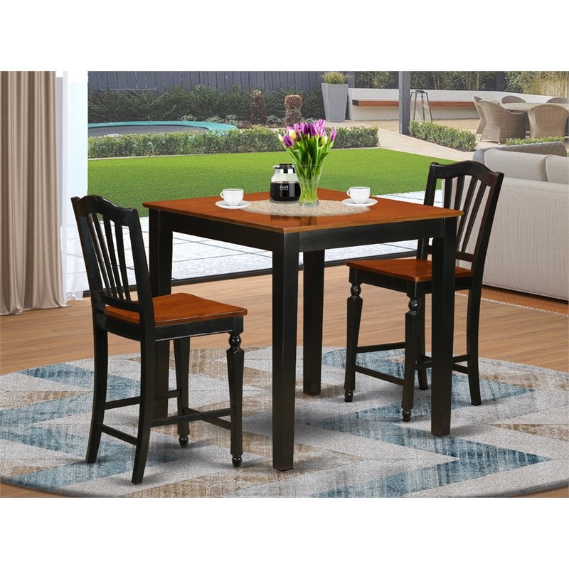 Pemberly Row 3-Piece Counter Height Pub Dining Set in Black and Cherry