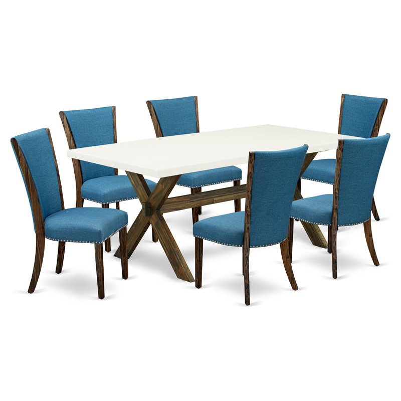 Pemberly Row 7-Piece X-Style Wood Dining Set in Jacobean Finish