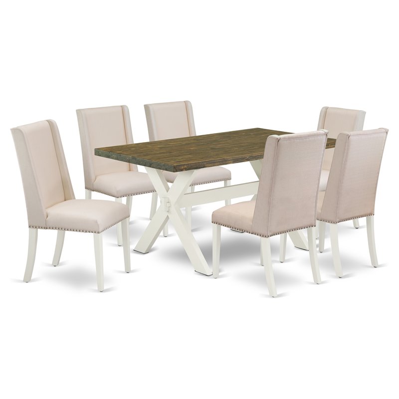 Pemberly Row 7-Piece Dining Set with Wood Table and Cream Chairs