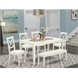 Pemberly Row 6-Piece Wood Dining Table Set in Linen White with Bench