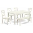 Pemberly Row 6-Piece Wood Dining Table Set in Linen White with Bench