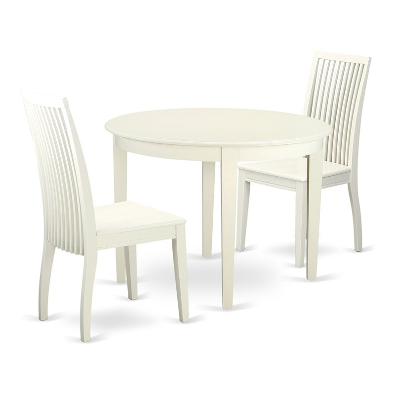 Pemberly Row 3-Piece Wood Round Dining Table Set in Linen White