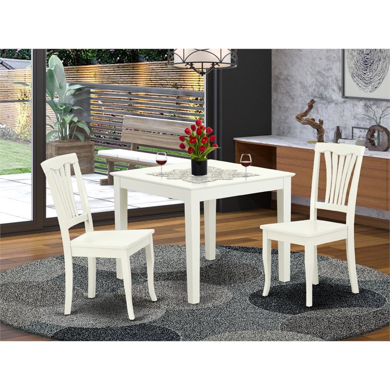 Pemberly Row 3-Piece Dining Set with Slatted Chairs in Linen White