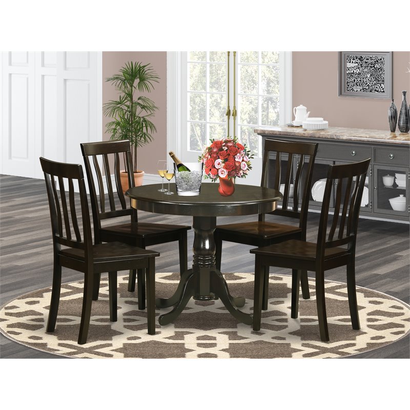 Pemberly Row 5-Piece Round Wood Kitchen Table Set in Cappuccino