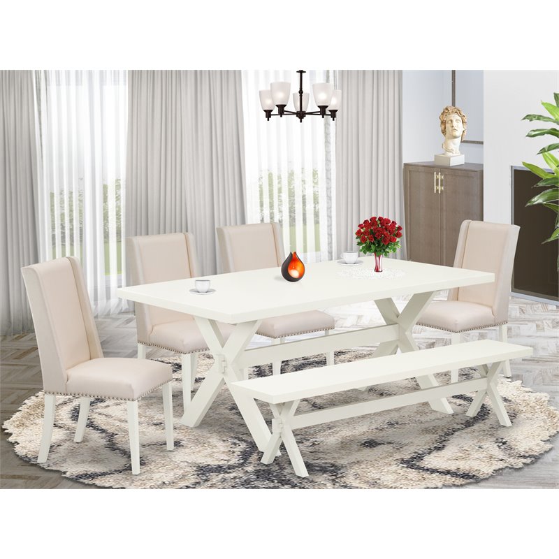Pemberly Row 6-Piece Wood Dining Table Set in Linen White and Cream