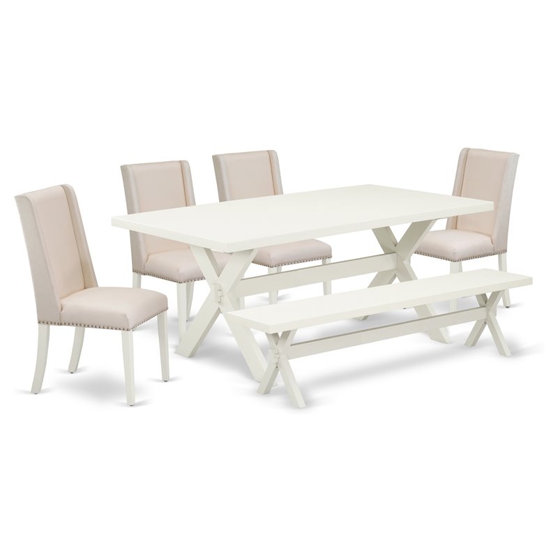 Pemberly Row 6-Piece Wood Dining Table Set in Linen White and Cream