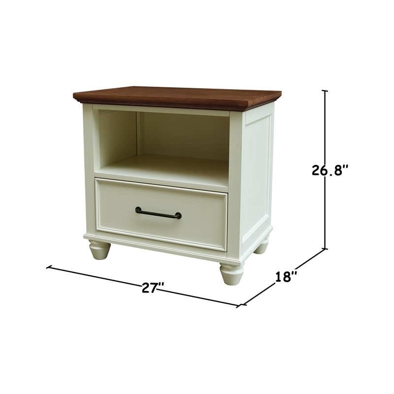 Pemberly Row Solid Parawood 1-Drawer Nightstand in Shell/Hickory Finish