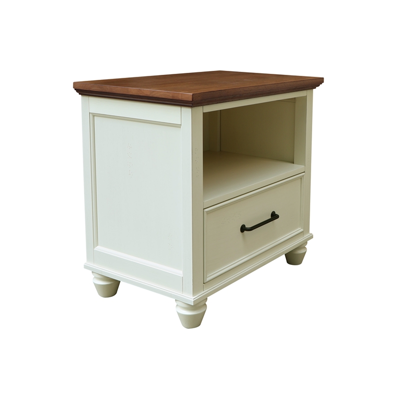 Pemberly Row Solid Parawood 1-Drawer Nightstand in Shell/Hickory Finish
