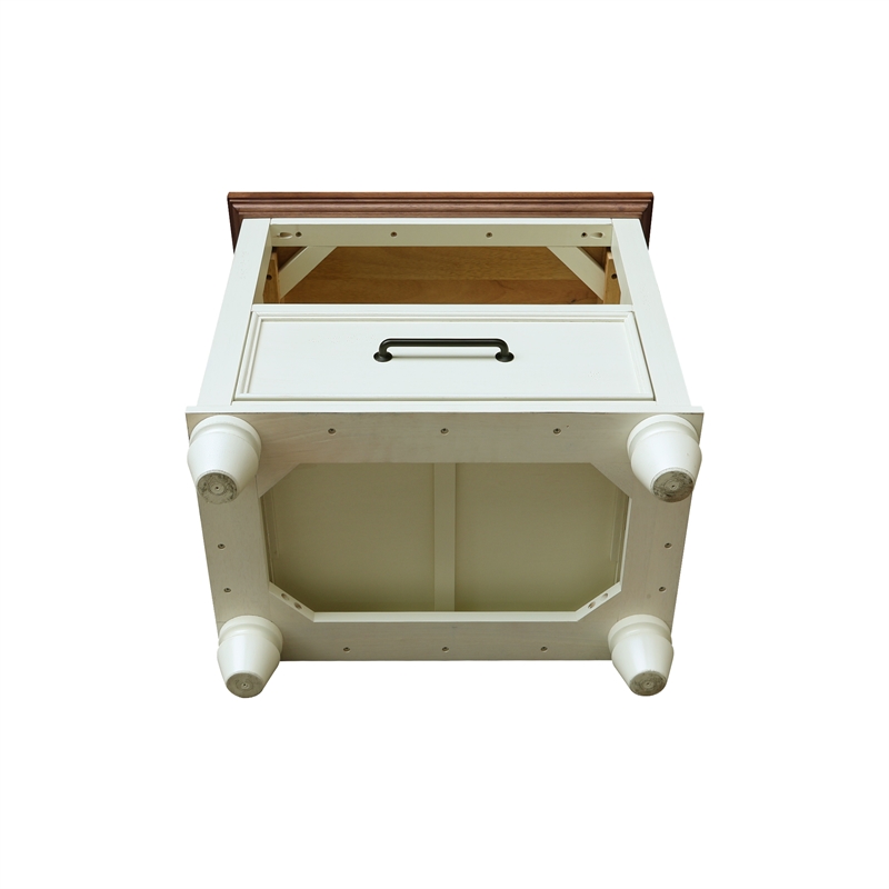 Pemberly Row Solid Parawood 1-Drawer Nightstand in Shell/Hickory Finish