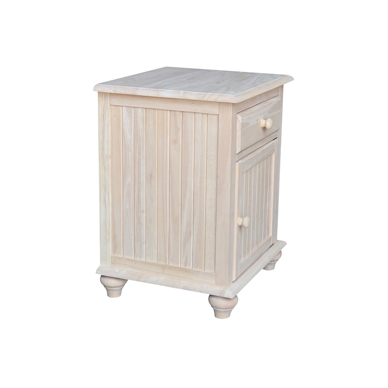 Pemberly Row Solid Wood Nightstand with Storage Cabinet in Unfinished