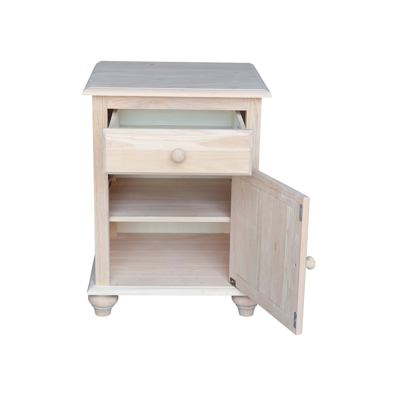 Pemberly Row Solid Wood Nightstand with Storage Cabinet in Unfinished