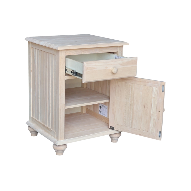Pemberly Row Solid Wood Nightstand with Storage Cabinet in Unfinished