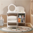 Pemberly Row White MDF Kids Vanity Table with Mirror Chair and Shelves