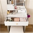 Pemberly Row White MDF LED Vanity Dressing Table with 7 Storage Cabinets