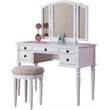 Pemberly Row White Solid Wood Bedroom Vanity Set with Foldable Mirror