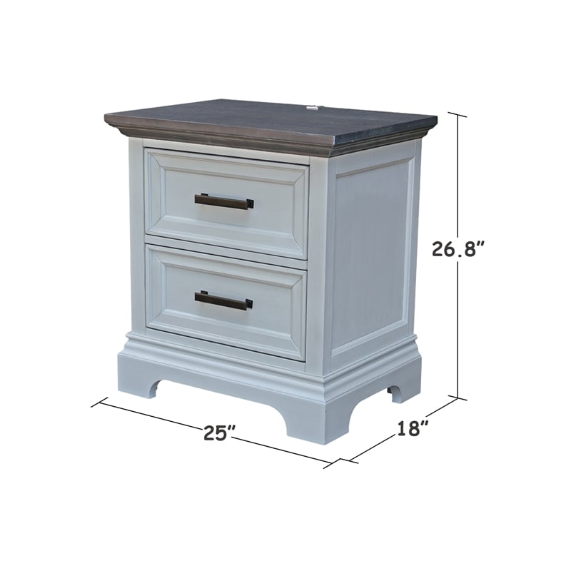 Pemberly Row 2-Drawer Nightstand with USB Charging in Mist/Heather Gray