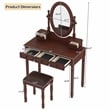 Pemberly Row Walnut Wood Vintage Vanity Desk Set with Mirror and 5 Drawers