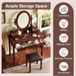 Pemberly Row Walnut Wood Vintage Vanity Desk Set with Mirror and 5 Drawers