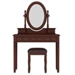 Pemberly Row Walnut Wood Vintage Vanity Desk Set with Mirror and 5 Drawers
