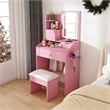 Pemberly Row Pink MDF LED Vanity Dressing Table with Stool and Cabinets