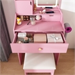 Pemberly Row Pink MDF LED Vanity Dressing Table with Stool and Cabinets